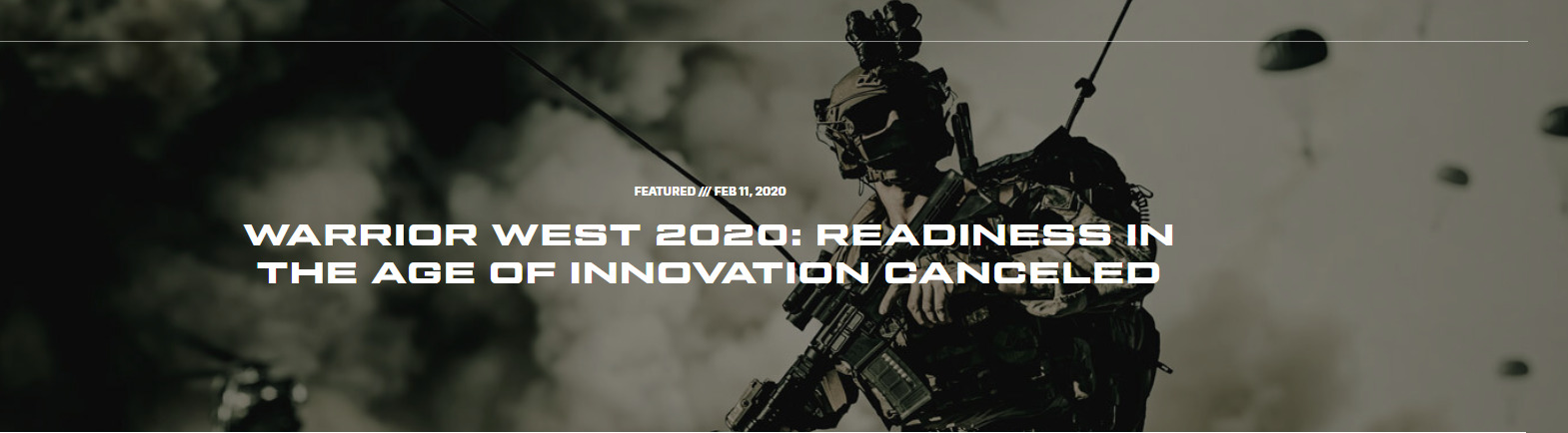 Warrior West 2020: Readiness in the Age of Innovation Canceled banner.
