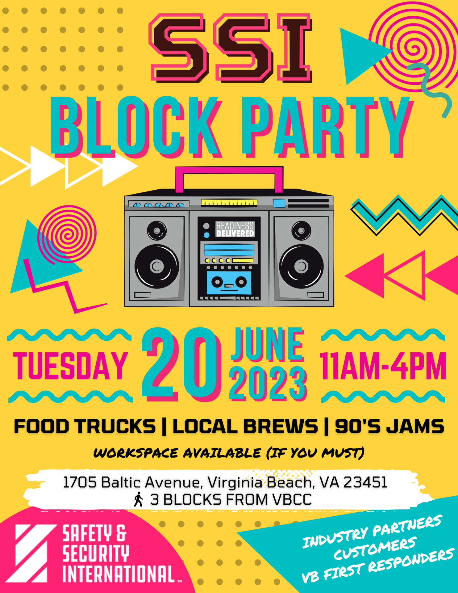 SSI Block Party Promotional Poster. Tuesday June 20th 2023, 11AM-4PM.
