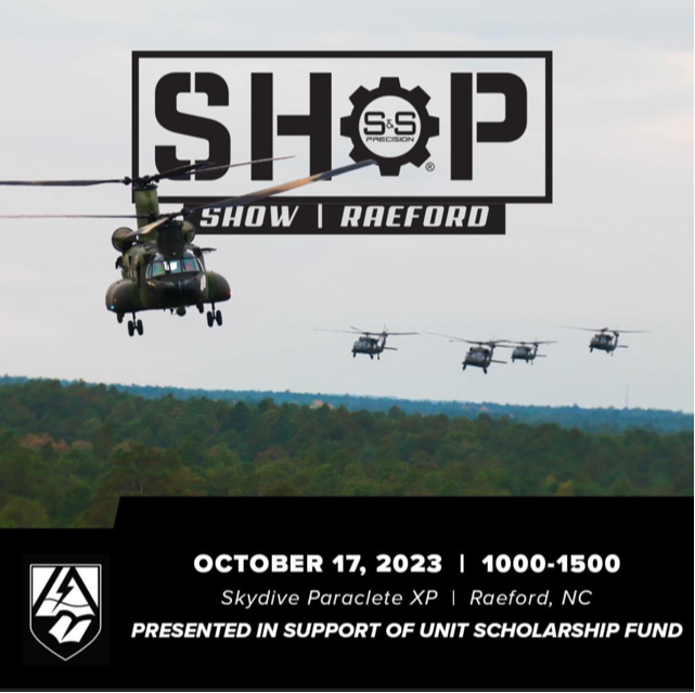 SHOP Show Raeford event poster. October 17th, 2023, 1000-1500. Skydive Paraclete XP, Raeford NC.